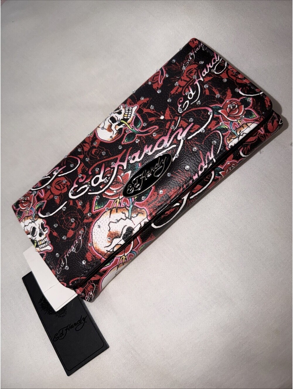 Ed Hardy Tri-Fold Women’s Wallet - Tattoo Inspired Skull & Rose Artwork NWT